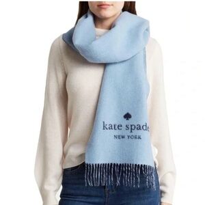 Kate Spade NWT Blue Wool Cashmere Logo Oblong Scarf $149 Retail